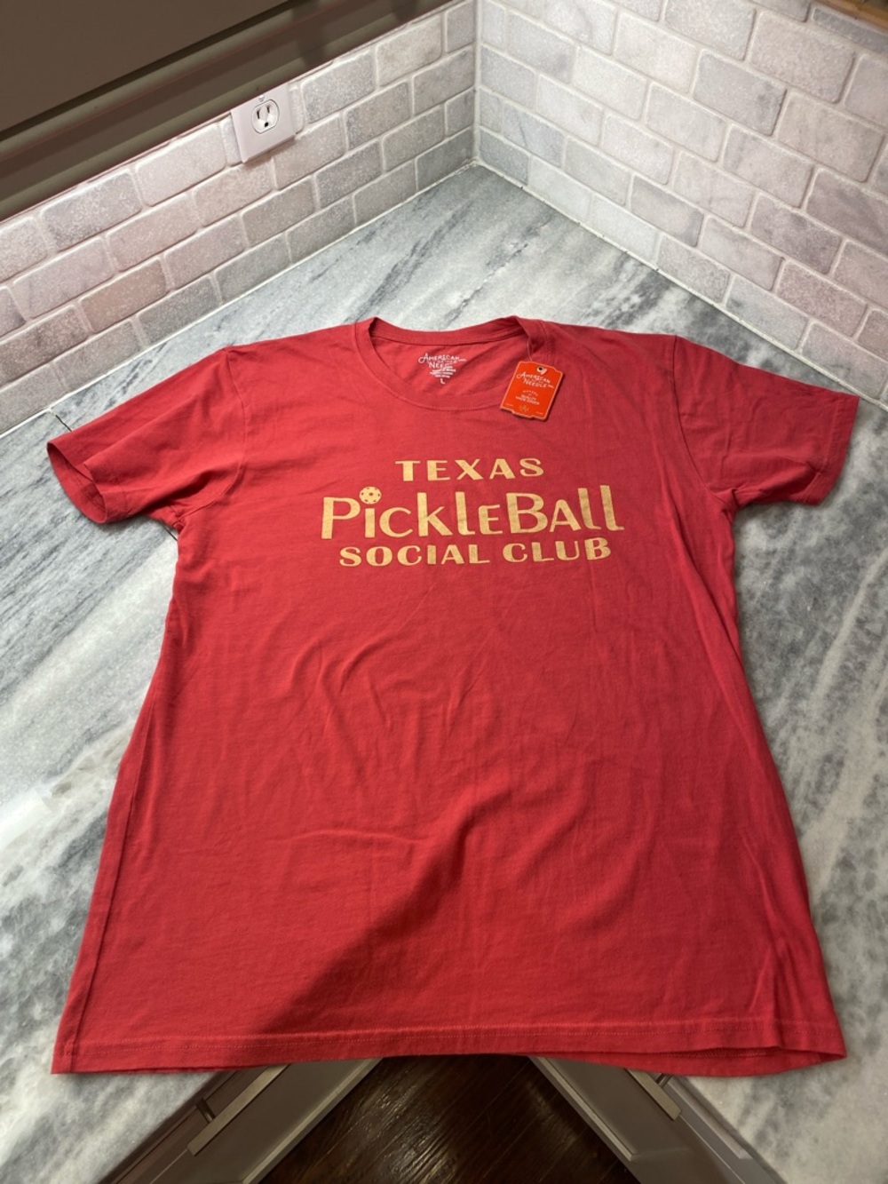 American Needle Red Crewneck T-Shirt with White Logo